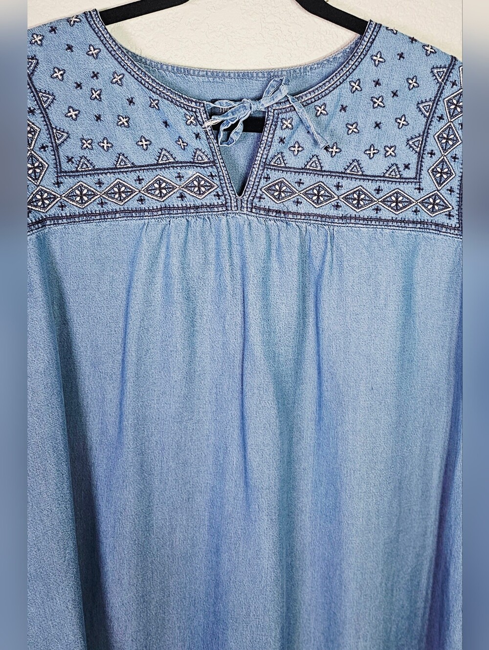 Jill Denim Embroidered Chambray Tunic Dress XL Boho Peasant Shift - Picture 3 of 5